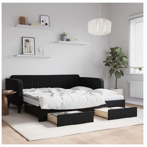 VidaXL Izvlečna dnevna postelja s predali črna 90x190 cm žam Slike