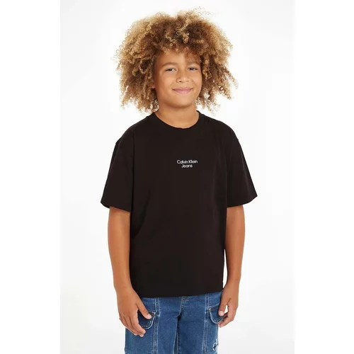Calvin Klein Jeans Otroška bombažna kratka majica črna barva