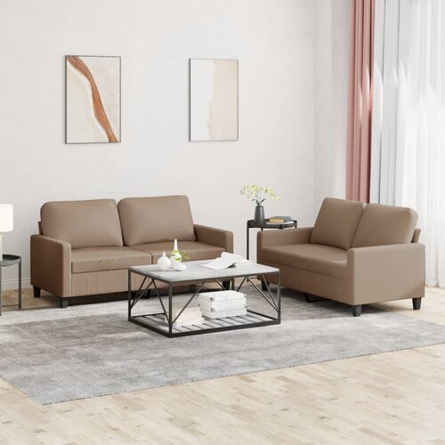  2-dijelni set sofa s jastucima boja cappuccina od umjetne kože Cene