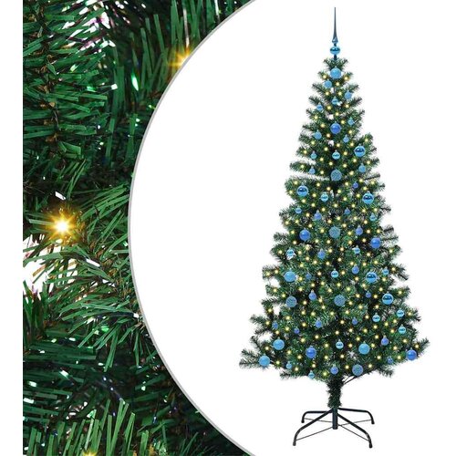 VidaXL Umjetno predsvijetljeno božićno drvce Zelena 210 cm PVC i metal Slike