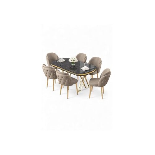 Hanah home Set trpezarijskog stola i stolica (7 delova) Zae Black Marble Gold Cappuccino Cene