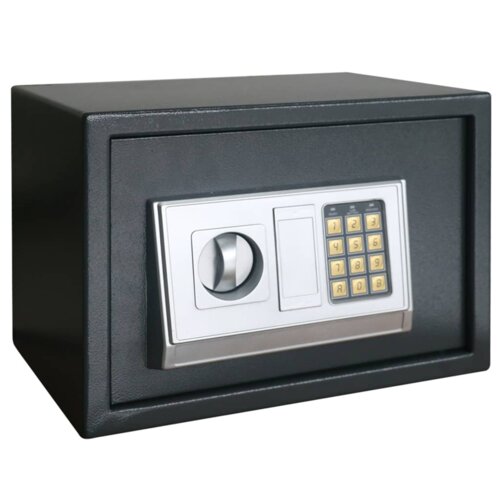 vidaXL Elektronska digitalna sefa s polico Temno siva 35x25x25 cm Kovina Cene