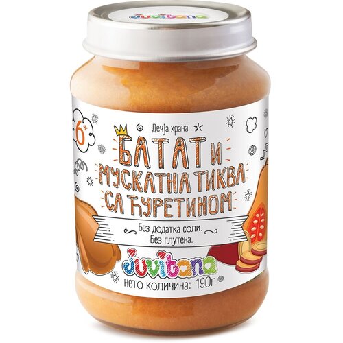 Juvitana dečija kašica - batat i muskatna tikva sa ćuretinom, 190 g Cene