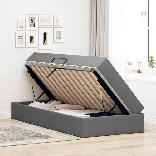 VidaXL Krevet s madracem i skladi&amp;scaron;tem Tamno siva 90 x 190 cm Poliester - Tamno siva 90 x 190 cm Slike