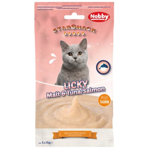 Nobby StarSnack Cat Licky krema, losos in slad - 5 x 15 g Cene