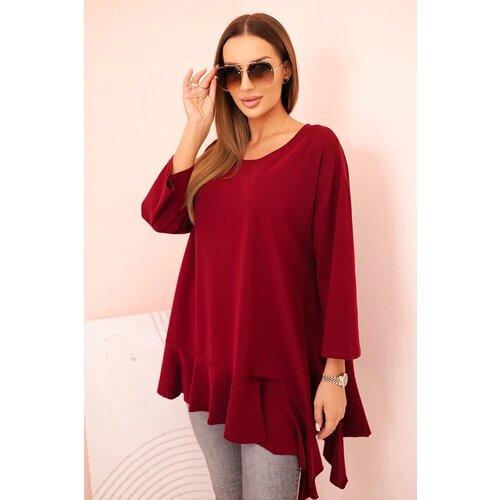 Kesi Włoski Plus Size women&amp;#039;s blouse with cotton, frill, and rolled-up sleeves burgundy Slike