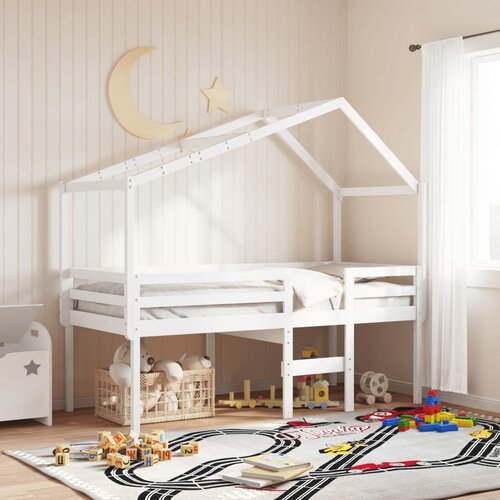  The Living Store Visoka postelja s streho bela 90x200 cm trdna borovina - Visoka Postelja, (21496252) Slike