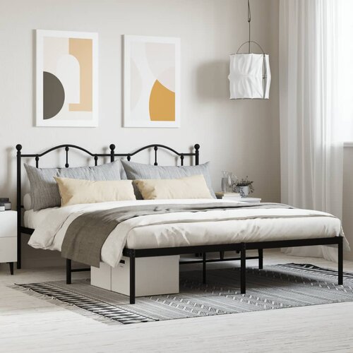 VidaXL Kovinski posteljni okvir z vzglavjem črn 180x200 cm Slike