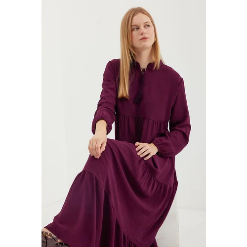 Bigdart 1627 Collar Lace-Up Hijab Dress - Plum