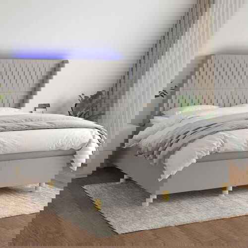 vidaXL Krevet box spring s madracem LED svjetlosivi 140x190 cm tkanina Cene