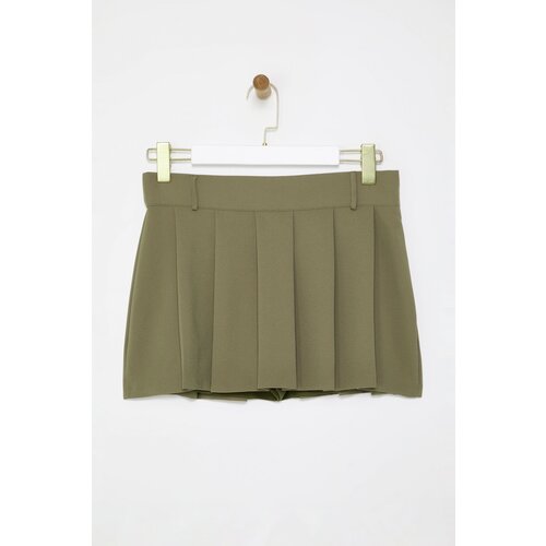 Trendyol Khaki Pleated Mid Waist Super Mini Woven Shorts Skirt Slike