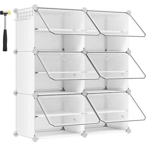 Songmics prepletena omara za čevlje, modularni organizator za shranjevanje s 6 prostori, 30 x 40 x 30 cm za vsak prostor, z vrati, jeklen okvir, plastične plošče, bela LPC033W01, (21389224) Cene