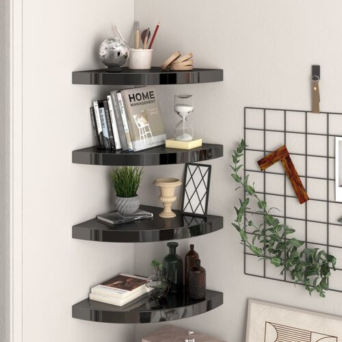 VidaXL plutajuće kutne police 4 kom sjajne crne 35 x 35 x 3,8 cm MDF Slike