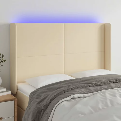 vidaXL LED posteljno vzglavje krem 147x16x118/128 cm blago