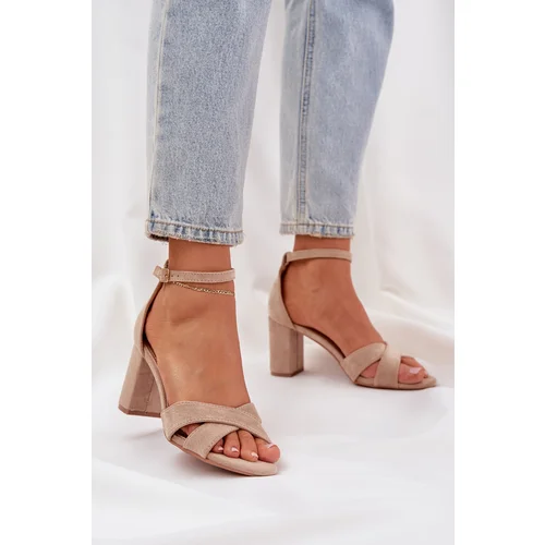 PS1 Block Heel Sandals Made Of Eco Suede Beige Saniffia