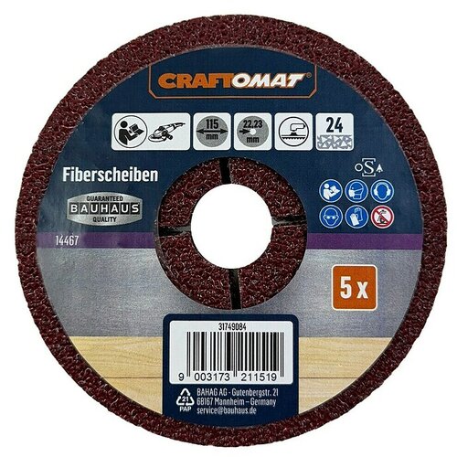 CRAFTOMAT Brusna ploča od vlakana (Promjer: 115 mm, Granulacija: 24, 5 Kom.) Cijene