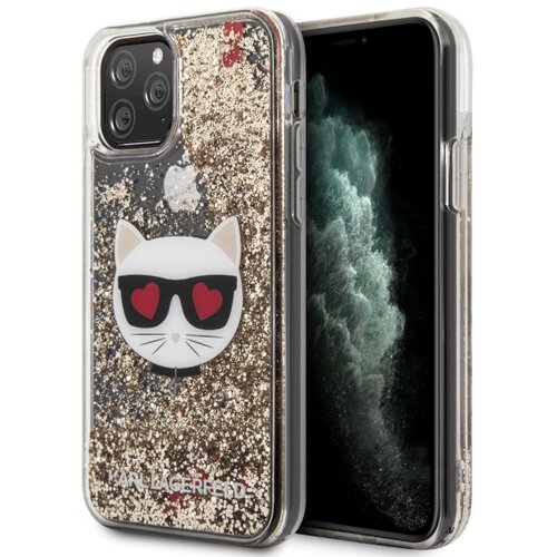 Karl Lagerfeld Originalen ovitek KLHCN58LCGLGO za iPhone 11 Pro prozorna trda zaščita z zlatimi bleščicami - Heads Glitter Cene