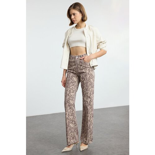 Trendyol Multicolored Animal Print Leopard High Waist Wide Leg Jeans Slike