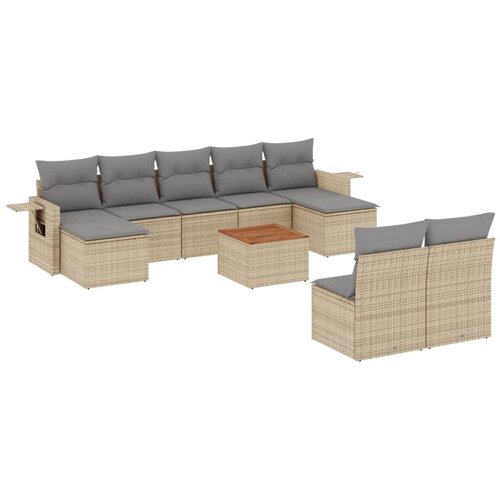  10-dijelni set vrtnih sofa s jastucima bež od poliratana 62 x 62 x 69 cm Slike