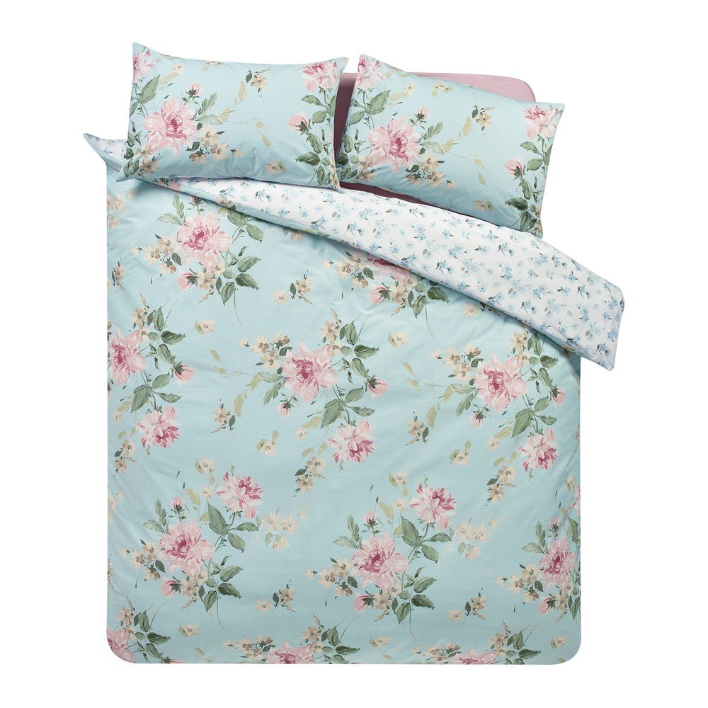 Catherine Lansfield Plava 3-dijelna posteljina za bračni krevet 200x200 cm Avebury Floral &ndash; Cijene