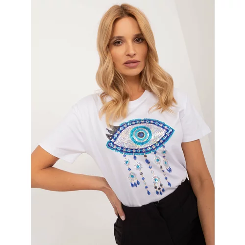 Fashion Hunters White cotton T-shirt with colorful sequins