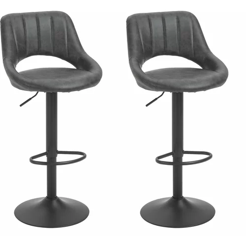 HOMCOM Komplet 2 visokih vrtljivih barskih stolčkov z naslonom in podnožjem, sodobni stolčki z nastavljivo višino, kovinska podlaga, sivo usnje, 44x49x90-110 cm, (20745171)