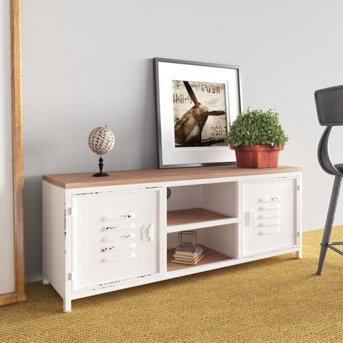 VidaXL TV omarica bela 110x30x40 cm železo in trden les jelke Slike