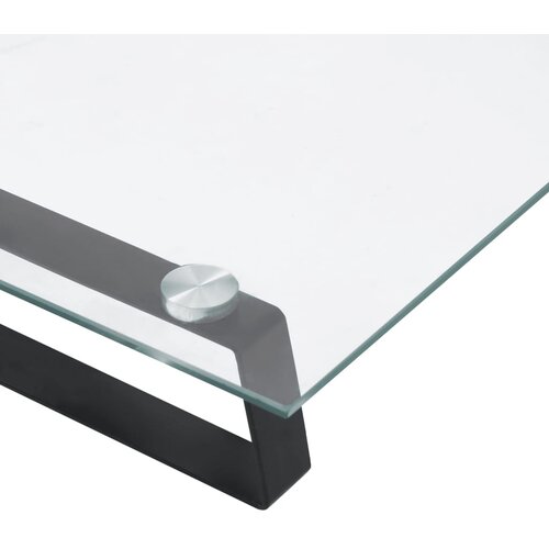  Stalak za monitor crni 60x20x8 cm kaljeno staklo i metal Slike