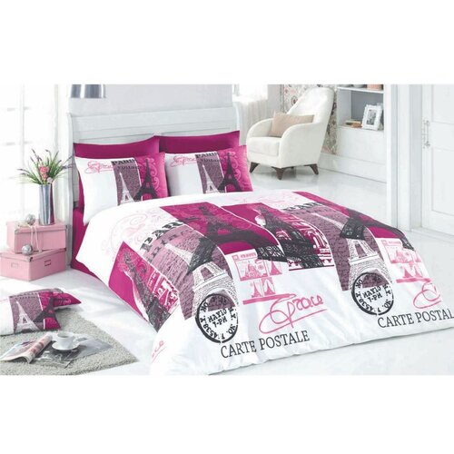 paris - lilac whitefuchsiablack ranforce single quilt cover set (fr) Cene