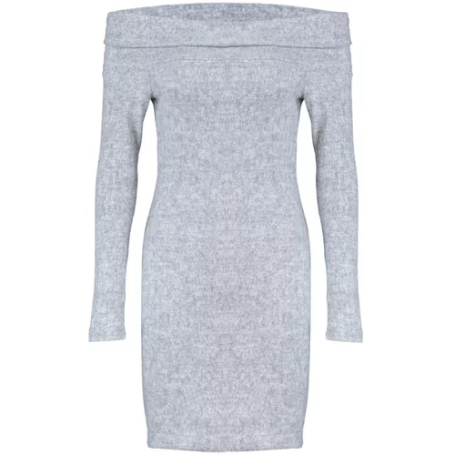 Trendyol Gray Soft Carmen Collar Mini Knitted Dress