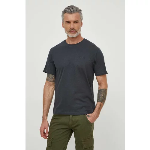 PepeJeans Kratka majica s primesjo lanu siva barva