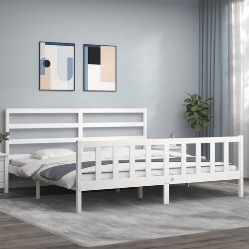 VidaXL Posteljni okvir z vzglavjem bel 200x200 cm trden les Slike