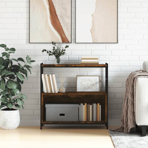 vidaXL Knjižna polica dimljeni hrast 80x30x78,5 cm inž. les in železo Cene
