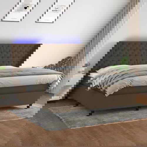  The Living Store Box spring postelja z vzmetnico LED temno rjava 160x200cm blago - Box Spring Postelja, (21497114) Slike