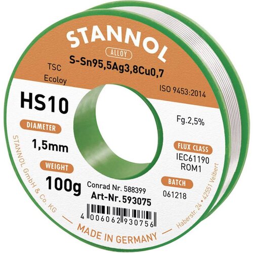 Stannol HS10 2510 spajkalna žica\, neosvinčena tuljava Sn95\,5Ag3\,8Cu0\,7 ROM1 100 g 1.5 mm, (20428467) Cene