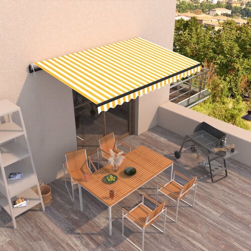 vidaXL Avtomatsko zložljiva tenda 450x300 cm rumena in bela Cene