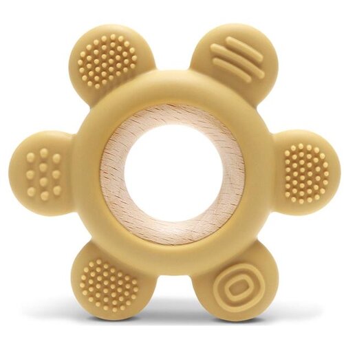Lorelli SILIKONSKO DRVENA GLODALICA ZA BEBE FLOWER - NATURAL YELLOW Slike