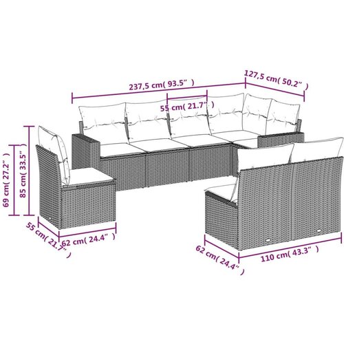 vidaXL 8-dijelni set vrtnih sofa od poliratana s jastucima crni Cene