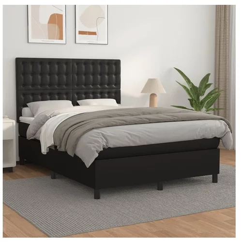  Box spring postelja z vzmetnico črn 140x200 cm umetno usnje