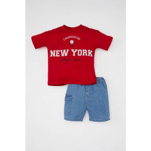 Defacto baby boy printed short sleeve t-shirt jean shorts 2-Piece set Cene