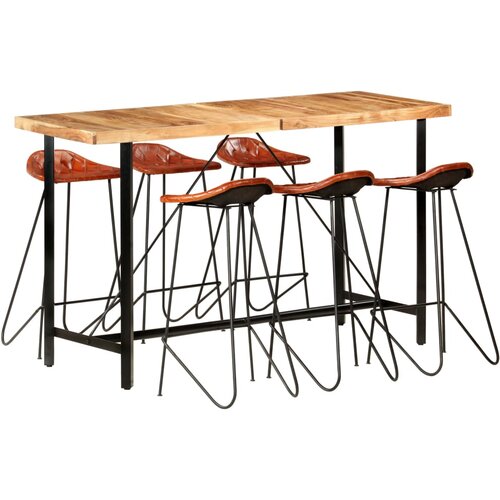 vidaXL Barska garnitura 7-delna trden akacijev les in pravo usnje, (20761445) Cene