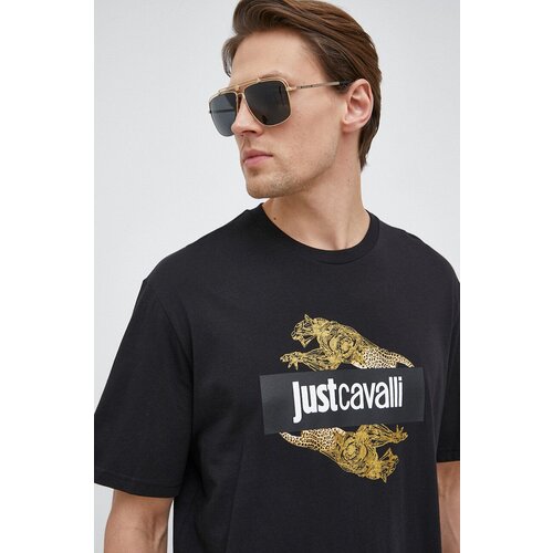 Just Cavalli Bombažna kratka majica črna barva Slike