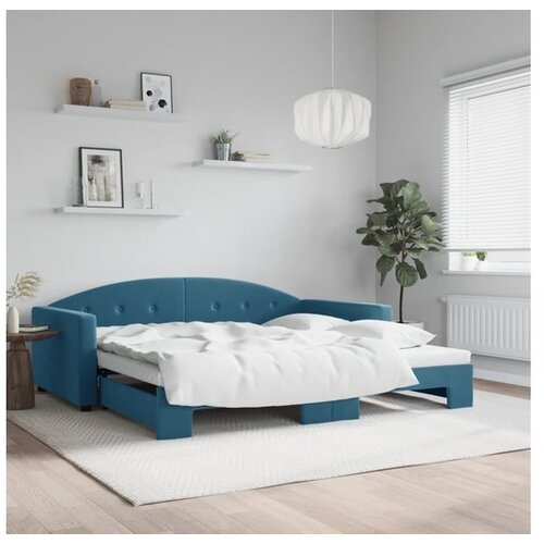 VidaXL Izvlečna dnevna postelja modra 100x200 cm žamet Slike