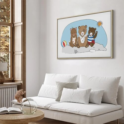  Slika - Teddy Bears on the Beach (1 Part) Wide 60x40 U prirodnom drvenom okviru Slike