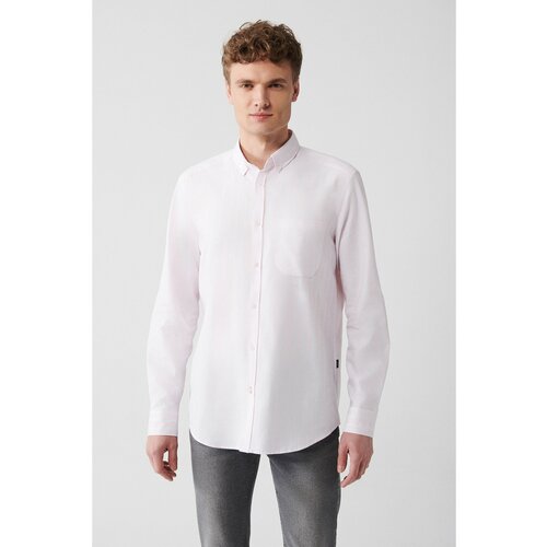 Avva Men's Light Pink 100% Cotton Oxford Buttoned Collar Striped Standard Fit Regular Fit Shirt Slike