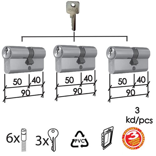 Dabel cilindar isti ključ CL2036S SS 90mm(40-50) (3kom) 3K DBP2 Slike