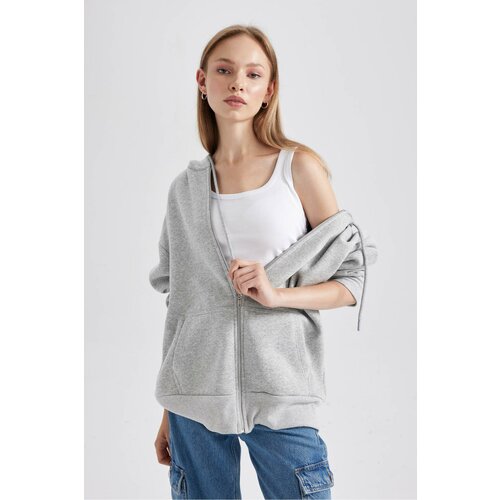 Defacto Oversize Fit Hooded Thick Sweatshirt Fabric Cardigan Cene