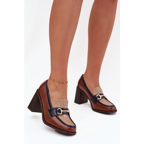 Boto Women&amp;#039;s Low Heel Shoes with Embossing and Gold Detail Beige-Brown Novella Slike