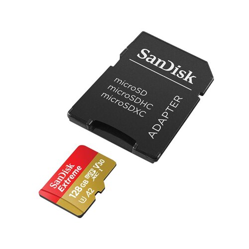 San Disk Extreme 128GB microSDXC 190 MB/s UHS-I, C10, U3, V30, A2 + SD Adapter Slike