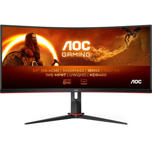 AOC Monitor Gaming CU34G2XP 34&rdquo; Curved VA, 21:9, 3440x1440, 180Hz, 1ms, 430 cd/m2, 4000:1, HDMI, DP, PbP, PiP, Ergonomic, Black-Red, VESA 3y Cijene